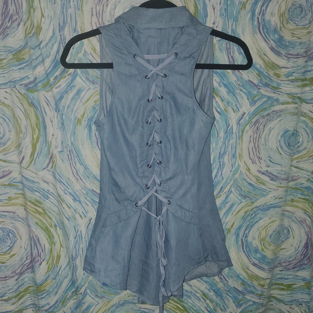 Chambray Stylebook Corset-back Sleeveless Shirt